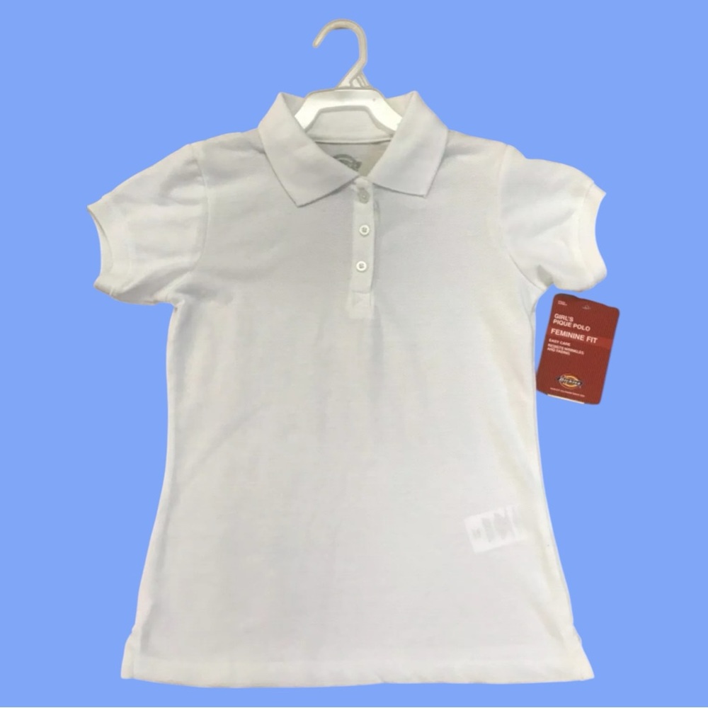 4 DICKIES GIRL'S PIQUE POLO SHIRT WHITE SCHOOL UNIFORM  XL NWT